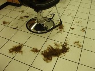 clippings of hair on the floor